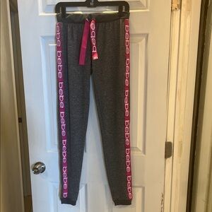 Bebe Gray Joggers with Pink Logo Accents